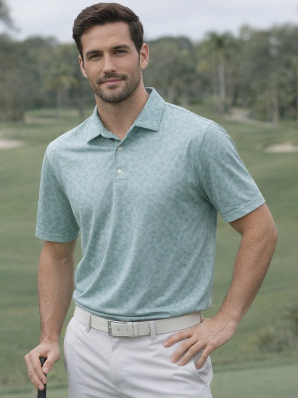 Greg Norman Men’s ML75 Short Sleeve Polo Shirt Green Size M Performance Golf